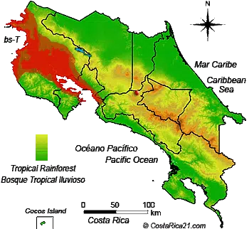 Costa Rica rain forests map