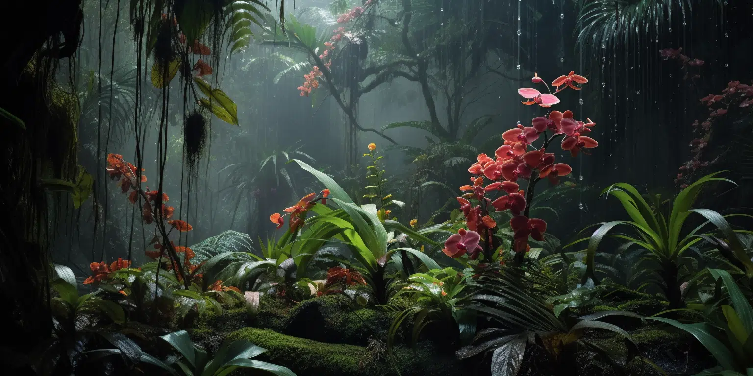 Plants growing in tropical wet rain forest